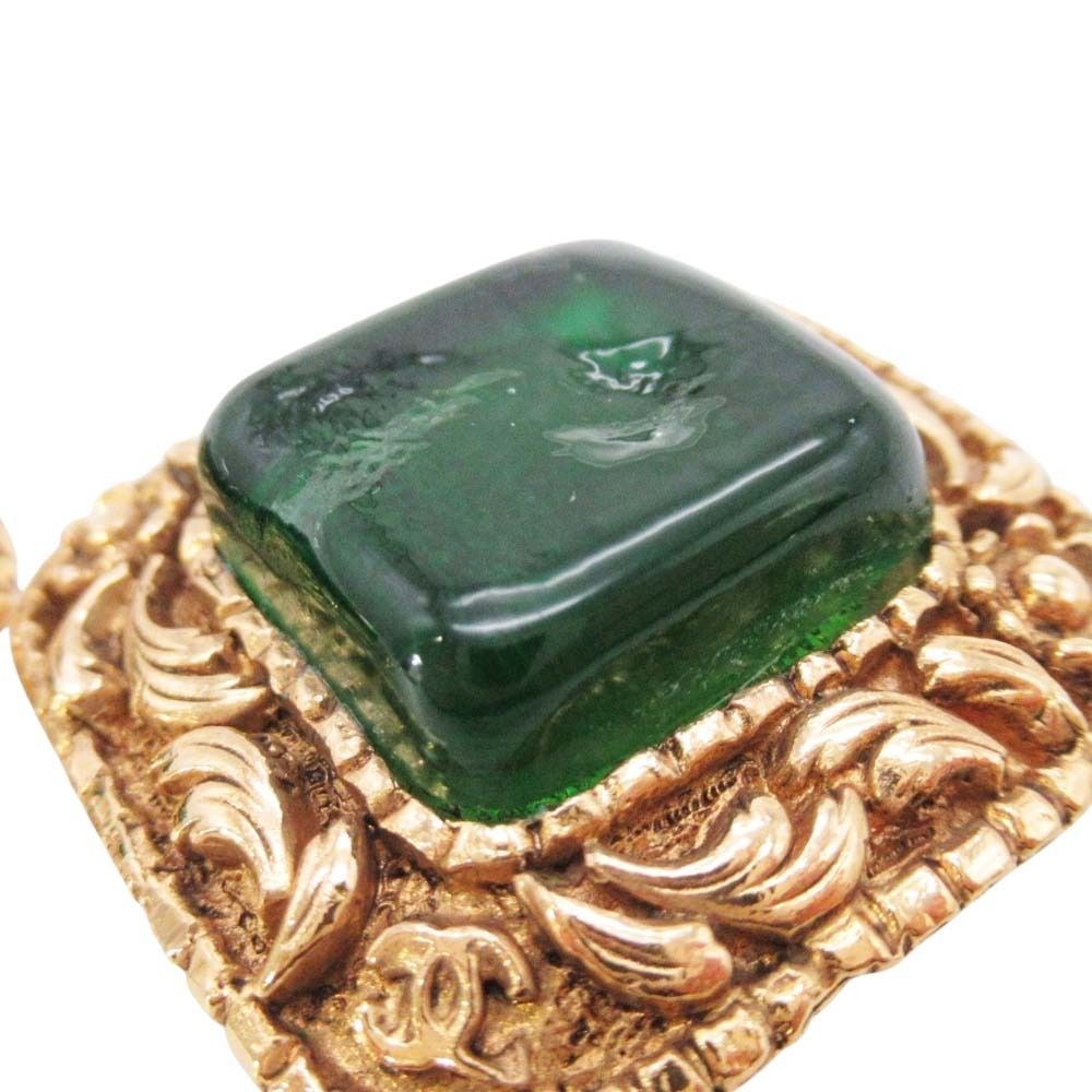 Chanel Vintage Gripoix Earrings Costume Gold Green