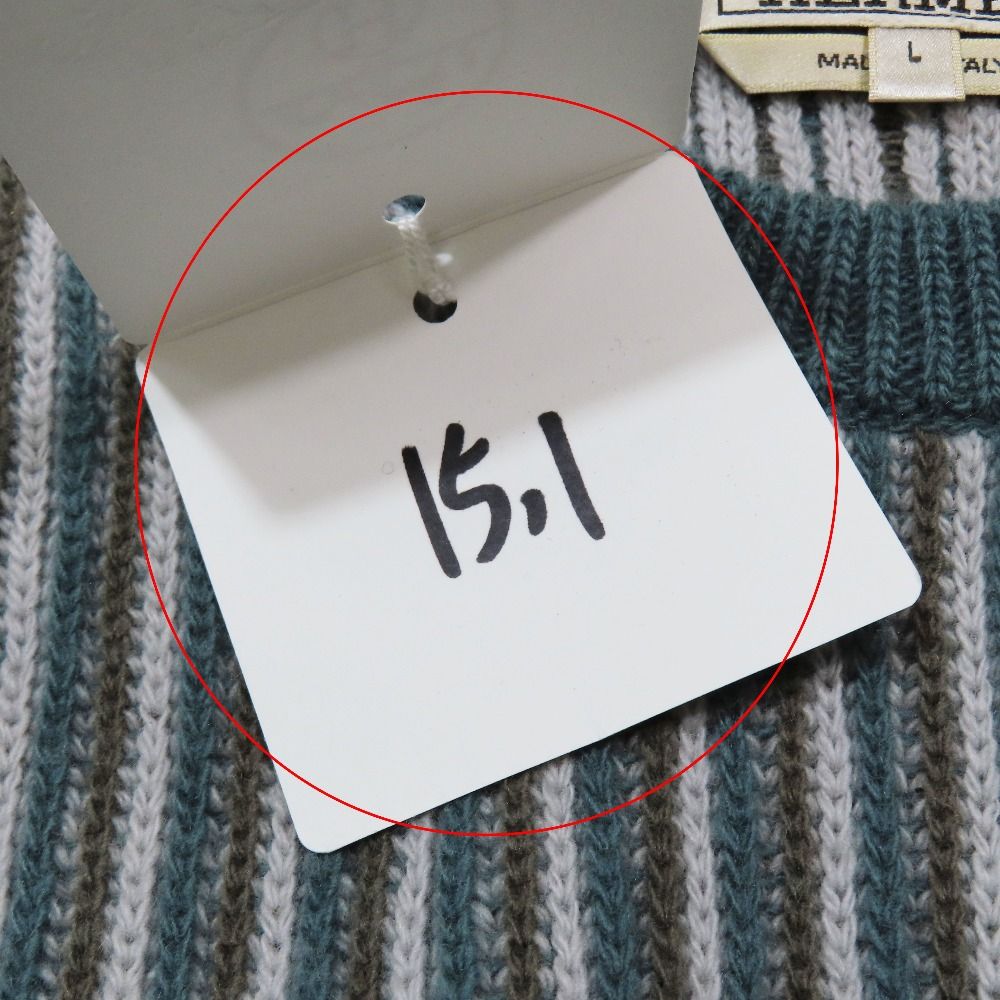Hermes Wool Cashmere Sweater Knit Long Sleeve Crew Neck Top Striped All Over