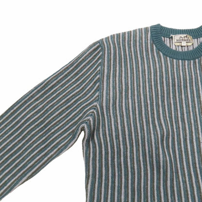 Hermes Wool Cashmere Sweater Knit Long Sleeve Crew Neck Top Striped All Over