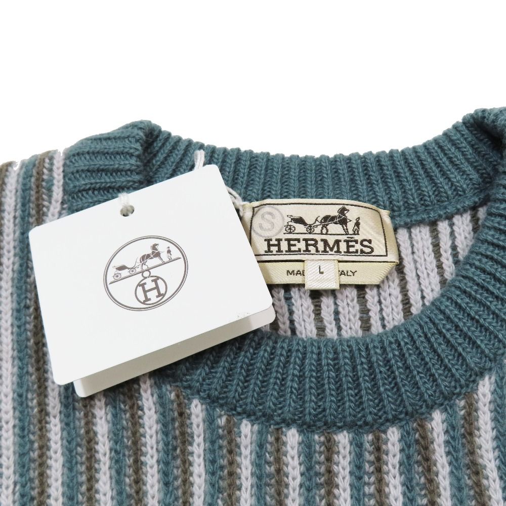 Hermes Wool Cashmere Sweater Knit Long Sleeve Crew Neck Top Striped All Over