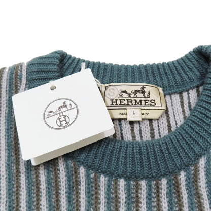 Hermes Wool Cashmere Sweater Knit Long Sleeve Crew Neck Top Striped All Over