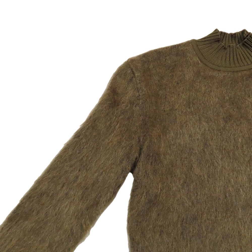 Hermes Shaggy Knit Sweater High Neck Long Sleeve Wool Silk Mohair Blend 38 Brown
