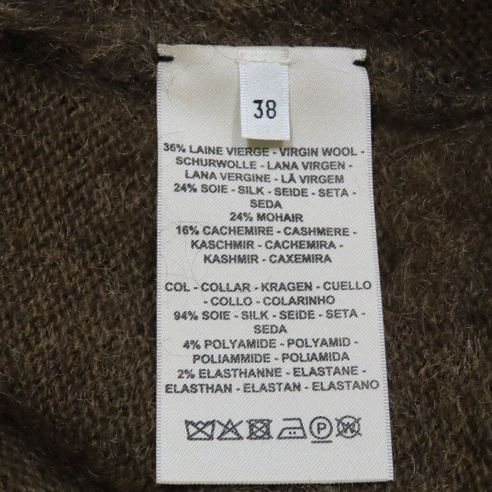 Hermes Shaggy Knit Sweater High Neck Long Sleeve Wool Silk Mohair Blend 38 Brown