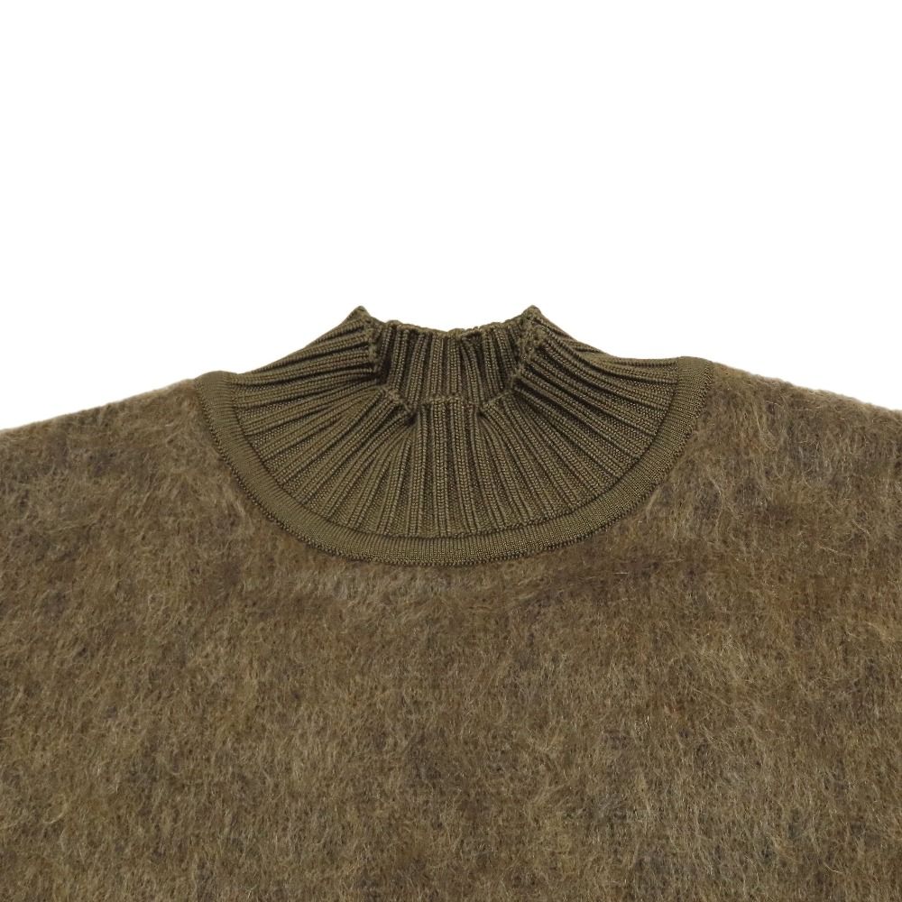 Hermes Shaggy Knit Sweater High Neck Long Sleeve Wool Silk Mohair Blend 38 Brown