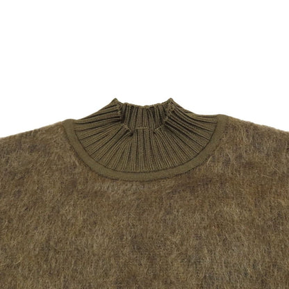 Hermes Shaggy Knit Sweater High Neck Long Sleeve Wool Silk Mohair Blend 38 Brown