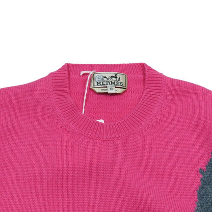 Hermes Herbier Cashmere Sweater Knit Long Sleeve Crew Neck Top XS Pink