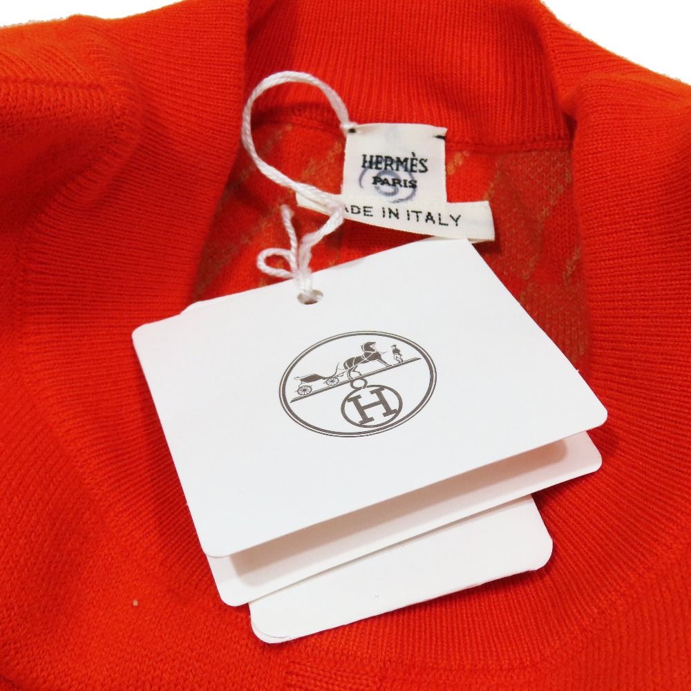 Hermes Virgin Wool Sweater Knit Cashmere Blend Long Sleeve Crew Neck 36 Orange