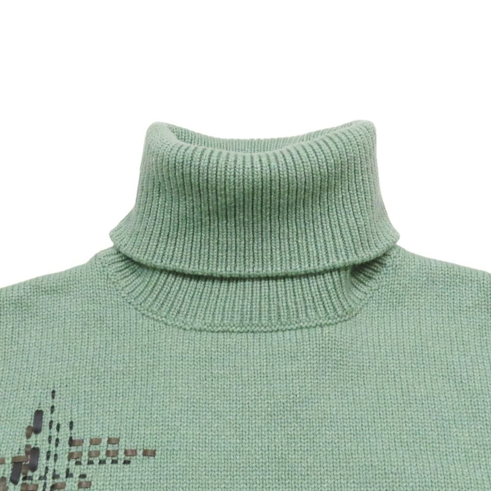 Hermes Cashmere Turtleneck Sweater Knit Long Sleeve Lambskin Braided Stitch Top