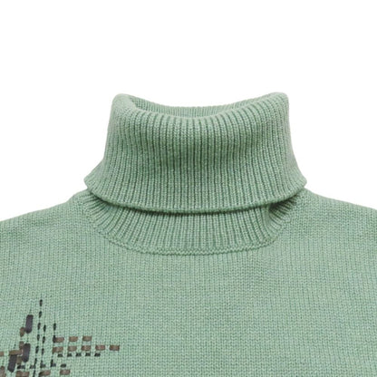 Hermes Cashmere Turtleneck Sweater Knit Long Sleeve Lambskin Braided Stitch Top