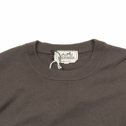 Hermes Wool Knit Sweater Long Sleeve Lambskin Braided Stitch Top M Dark Brown
