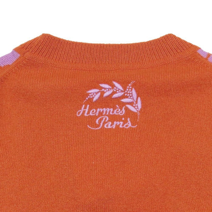 Hermes Cliquetis Cashmere Long Sleeve Crew Neck Top 36 Orange Purple