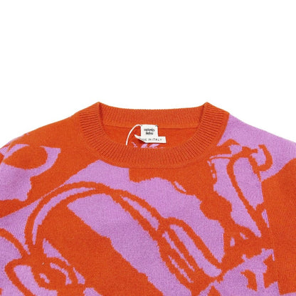 Hermes Cliquetis Cashmere Long Sleeve Crew Neck Top 36 Orange Purple