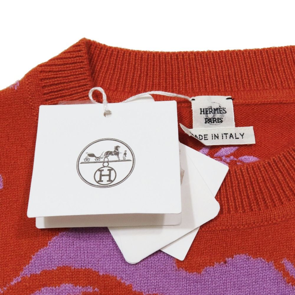 Hermes Cliquetis Cashmere Long Sleeve Crew Neck Top 36 Orange Purple