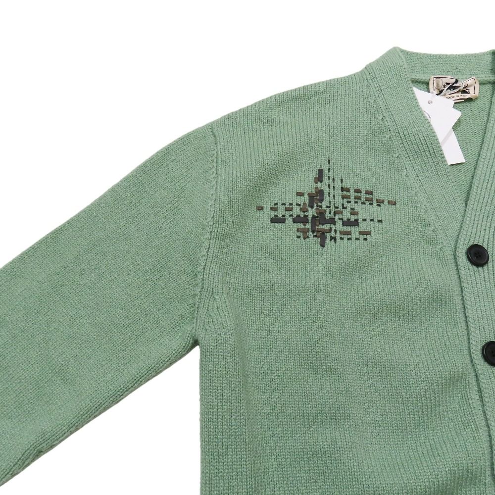 Hermes Cardigan Knit Sweater Long Sleeve Neck Lambskin Leather Braided Stitch