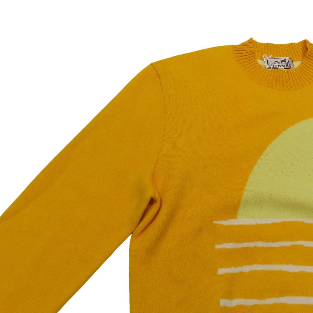Hermes Sunset Cashmere Knit Sweater Long Sleeve Crew Neck Top M Orange