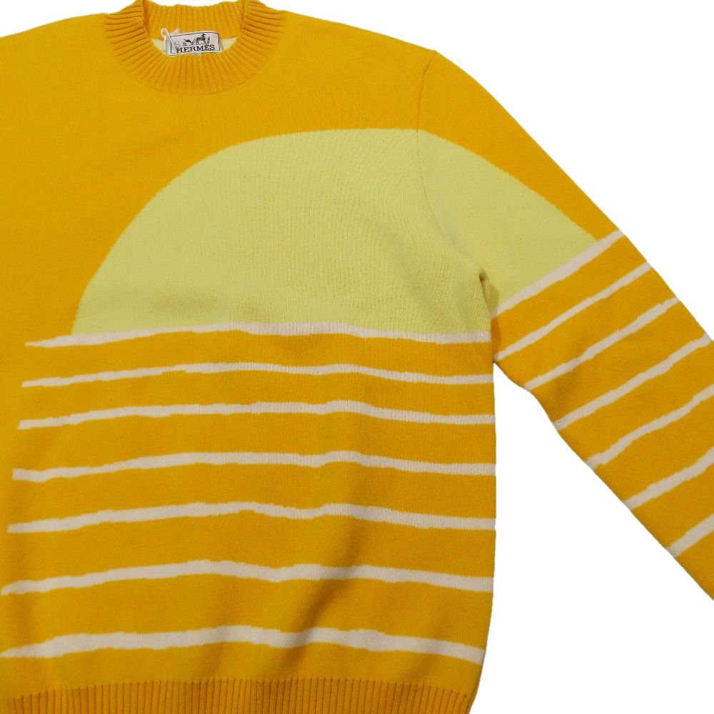Hermes Sunset Cashmere Knit Sweater Long Sleeve Crew Neck Top M Orange