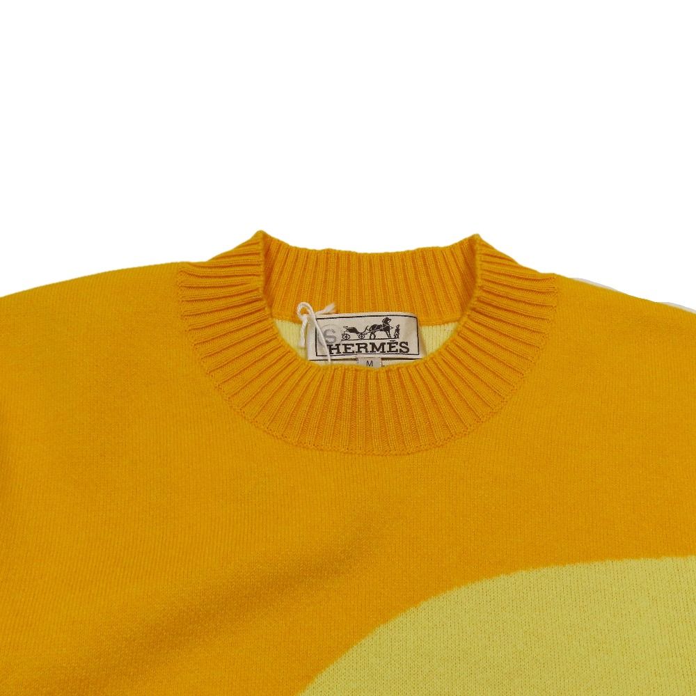 Hermes Sunset Cashmere Knit Sweater Long Sleeve Crew Neck Top M Orange
