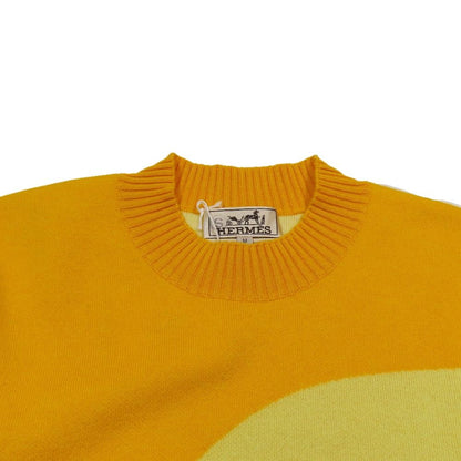 Hermes Sunset Cashmere Knit Sweater Long Sleeve Crew Neck Top M Orange
