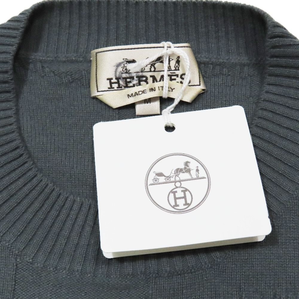 Hermes Wool Jacquard Knit Sweater Long Sleeve Crew Neck High Gee Top M Dark