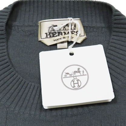 Hermes Wool Jacquard Knit Sweater Long Sleeve Crew Neck High Gee Top M Dark