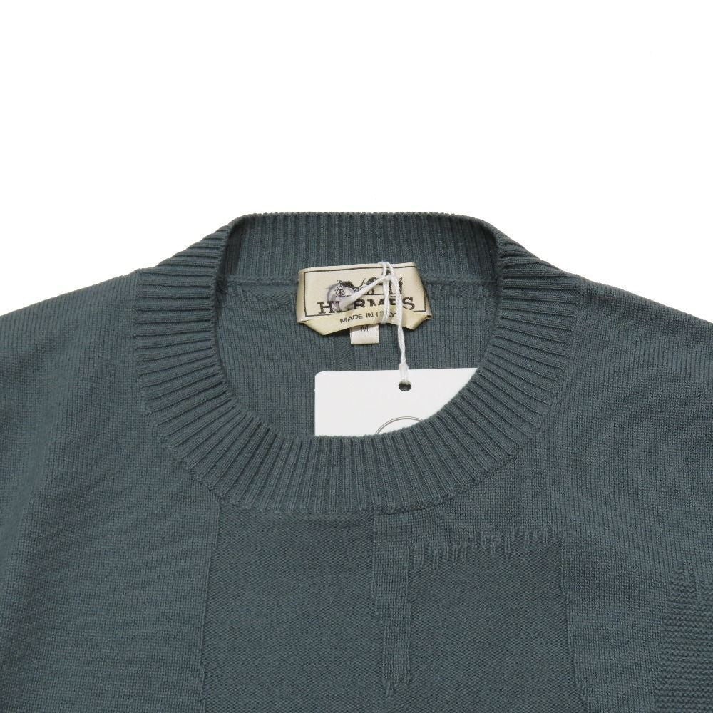 Hermes Wool Jacquard Knit Sweater Long Sleeve Crew Neck High Gee Top M Dark