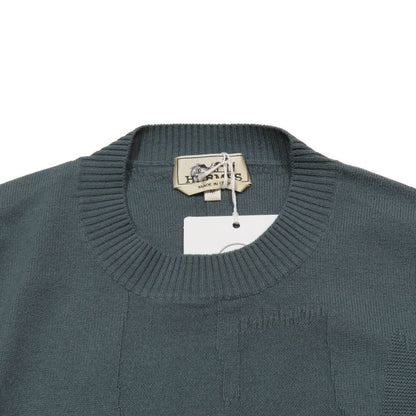 Hermes Wool Jacquard Knit Sweater Long Sleeve Crew Neck High Gee Top M Dark