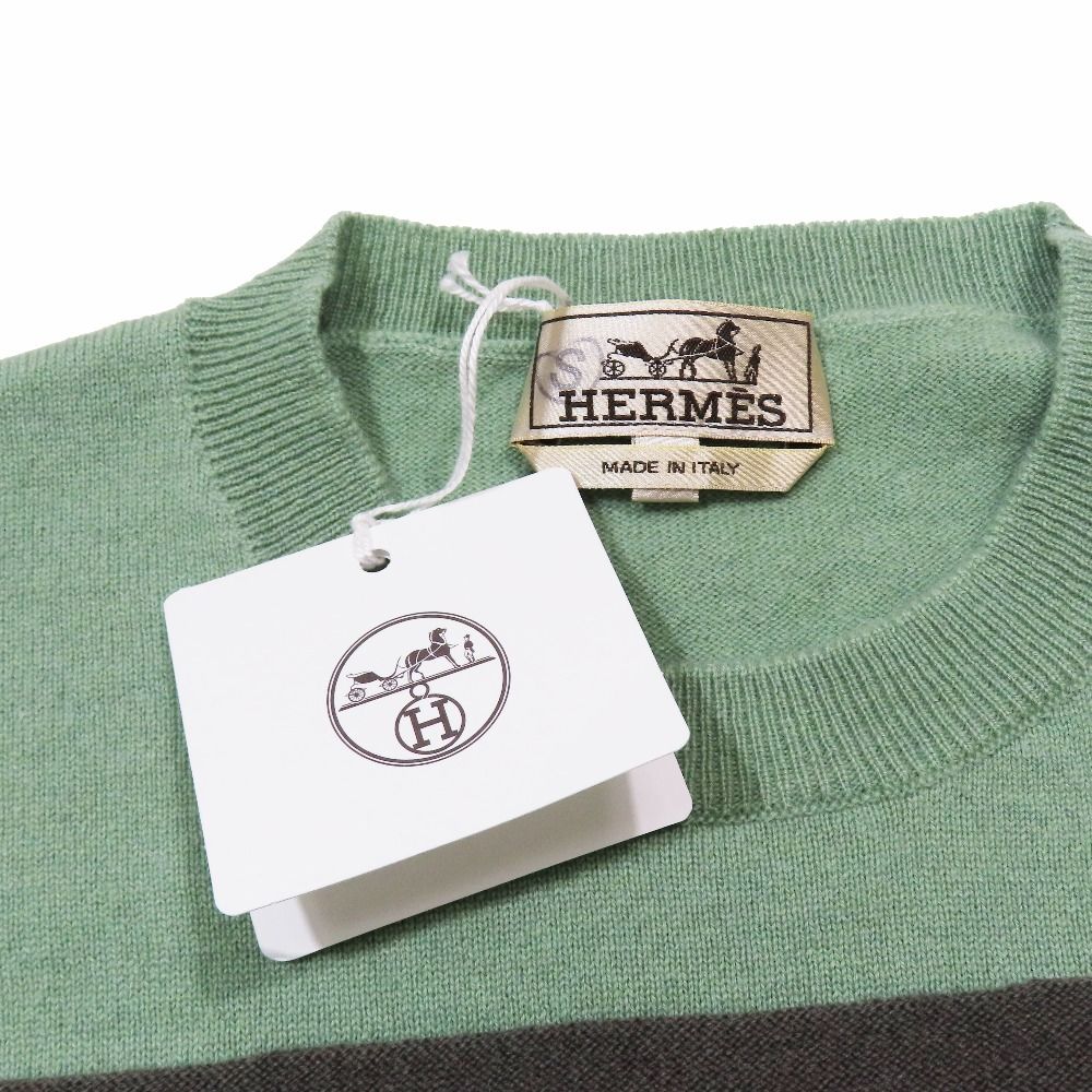 Hermes Velky Lov Cashmere Knit Sweater Long Sleeve Crew Neck Top S Green
