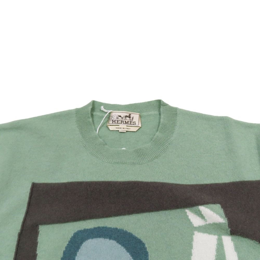 Hermes Velky Lov Cashmere Knit Sweater Long Sleeve Crew Neck Top S Green