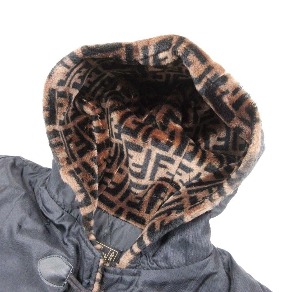 Fendi Vintage Zucca Pattern Coat Jacket Outer Fur Ittierre Black Beige