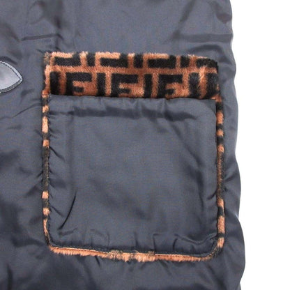Fendi Vintage Zucca Pattern Coat Jacket Outer Fur Ittierre Black Beige