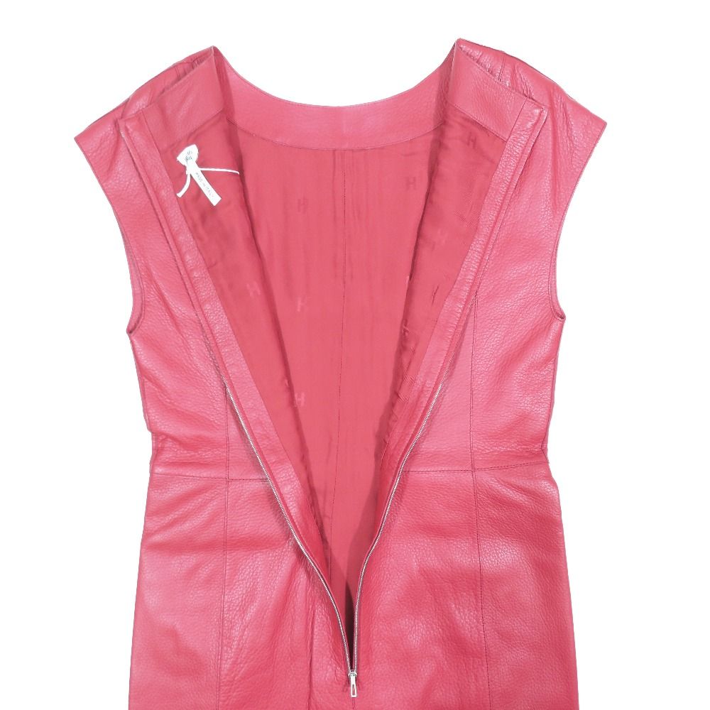 Hermes Deerskin Leather Sleeveless Dress Half Knee Length Belt Logo All Pattern