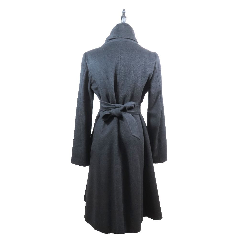 Max Mara Studio Belted Cashmere Blend Wool Gown Coat Long Black 38