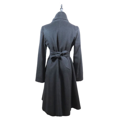Max Mara Studio Belted Cashmere Blend Wool Gown Coat Long Black 38