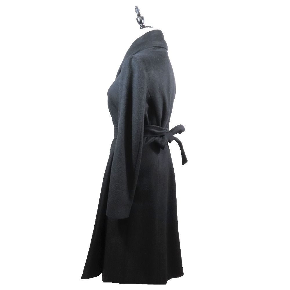 Max Mara Studio Belted Cashmere Blend Wool Gown Coat Long Black 38