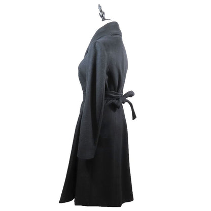 Max Mara Studio Belted Cashmere Blend Wool Gown Coat Long Black 38