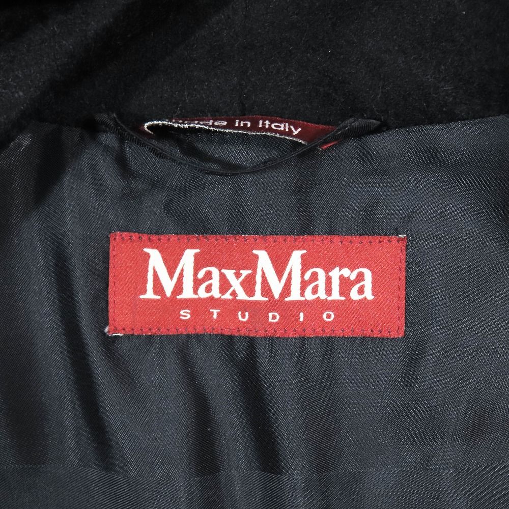 Max Mara Studio Belted Cashmere Blend Wool Gown Coat Long Black 38