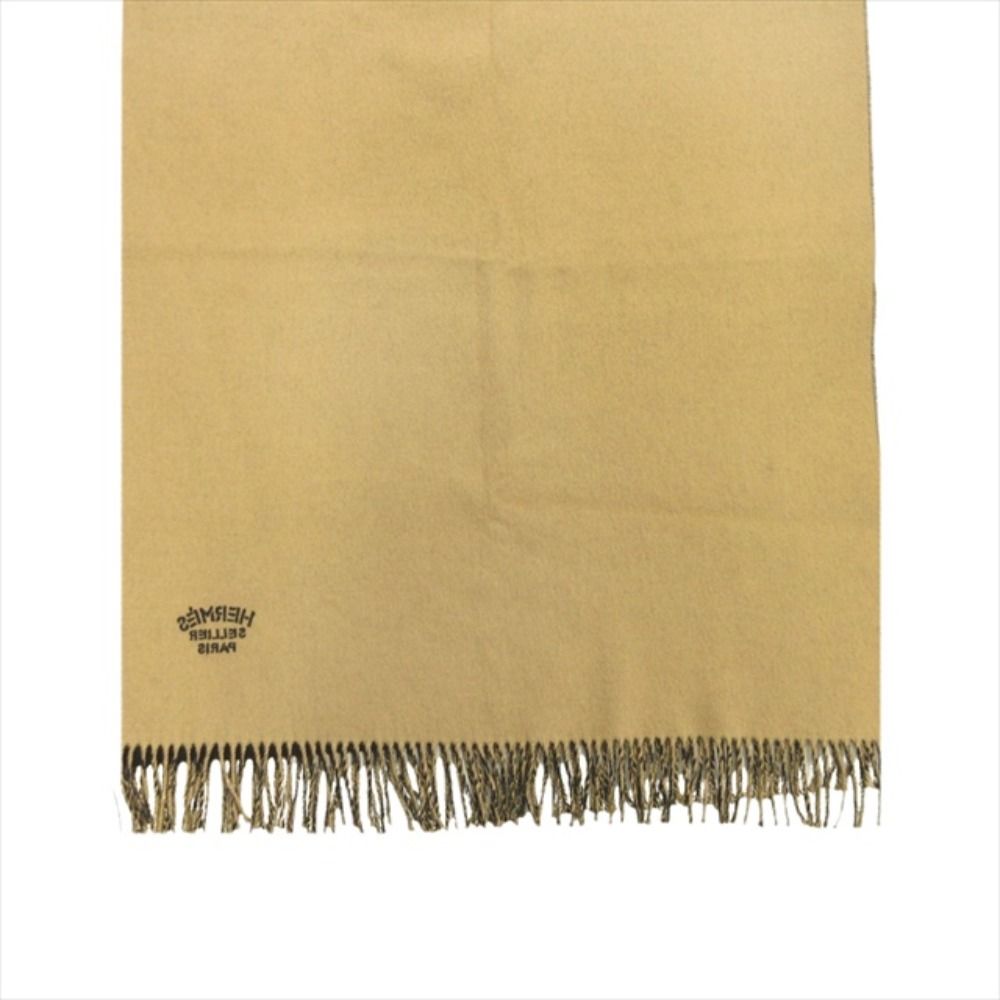 Hermes Double Face Cashmere Reversible Large Shawl Scarf Black Beige