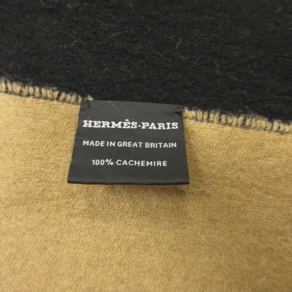 Hermes Double Face Cashmere Reversible Large Shawl Scarf Black Beige
