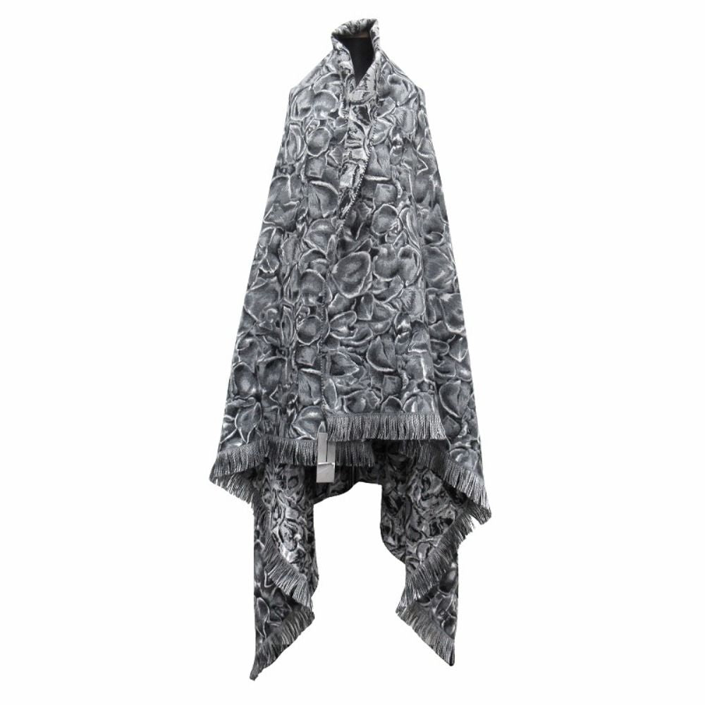 Dior Jardin All Over Pattern Throw Wool Large Shawl Logo Black Gray Scarf