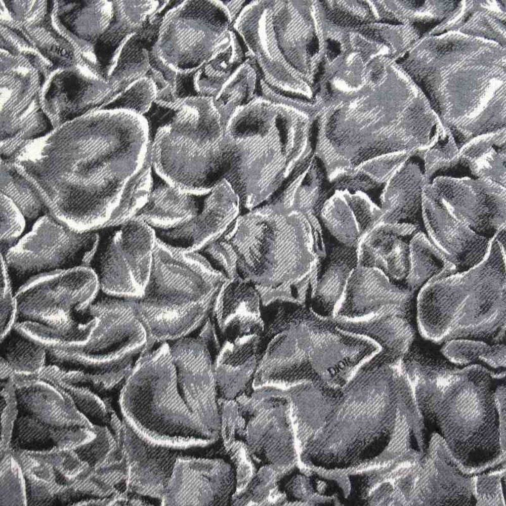 Dior Jardin All Over Pattern Throw Wool Large Shawl Logo Black Gray Scarf