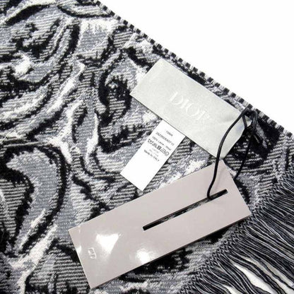 Dior Jardin All Over Pattern Throw Wool Large Shawl Logo Black Gray Scarf