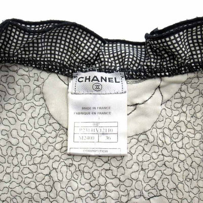 Chanel Vintage Camellia Char Ring Cardigan Jacket CC Logo 36 Black