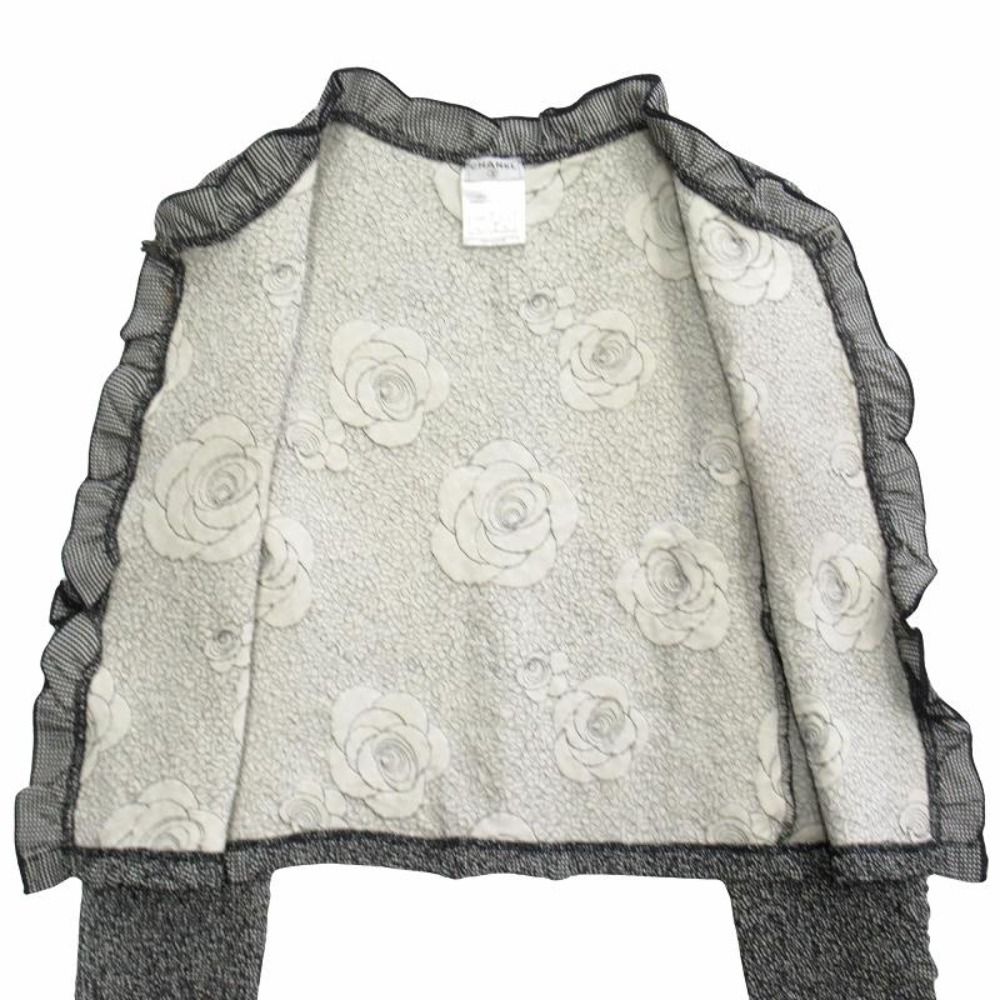 Chanel Vintage Camellia Char Ring Cardigan Jacket CC Logo 36 Black