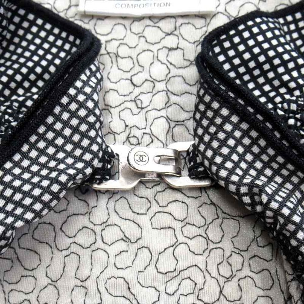 Chanel Vintage Camellia Char Ring Cardigan Jacket CC Logo 36 Black