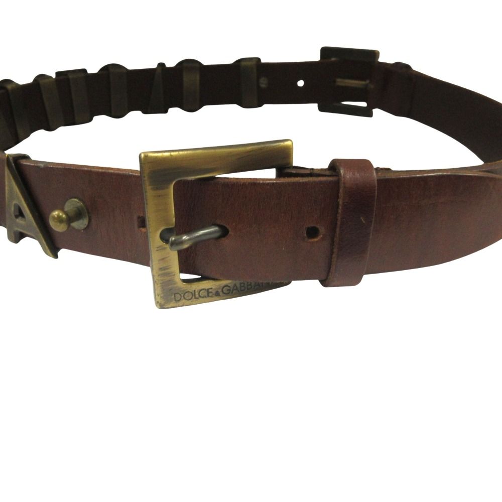 Dolce & Gabbana Double Buckle Belt Leather Logo 40 80 Brown