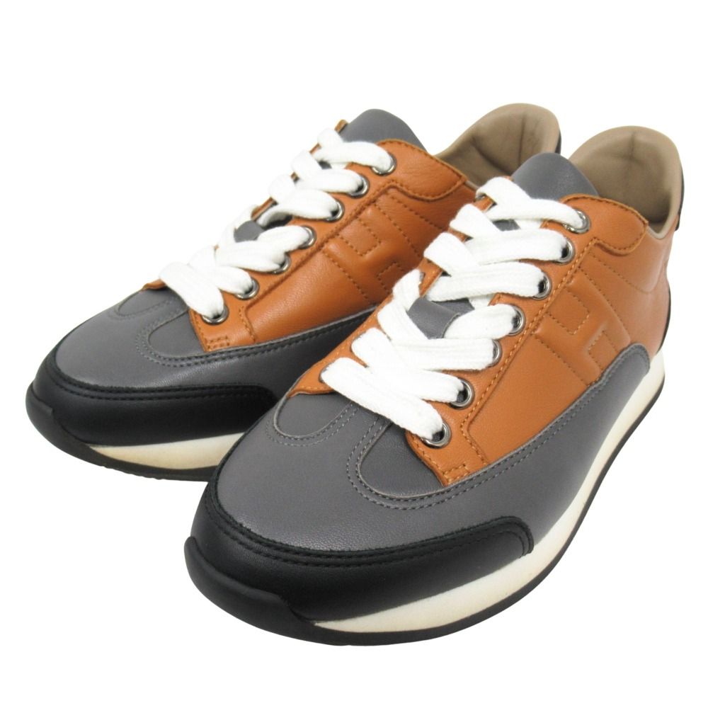 Hermes Sneakers Quick Leather Shoes Low Cut Logo 34 Brown