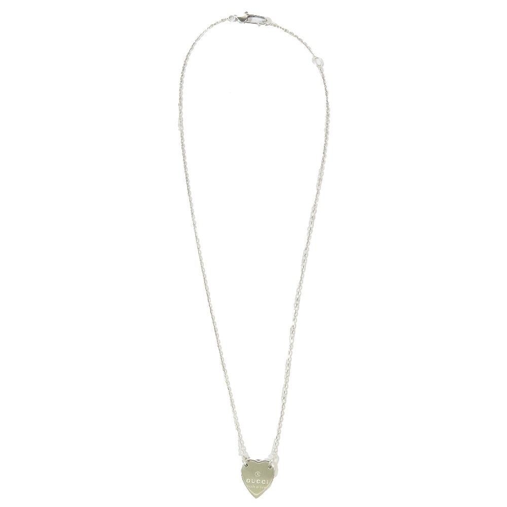 Gucci Polished Trademark Heart Motif Necklace Logo Pendant Silver