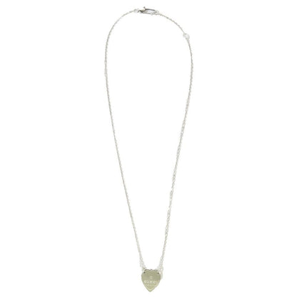 Gucci Polished Trademark Heart Motif Necklace Logo Pendant Silver