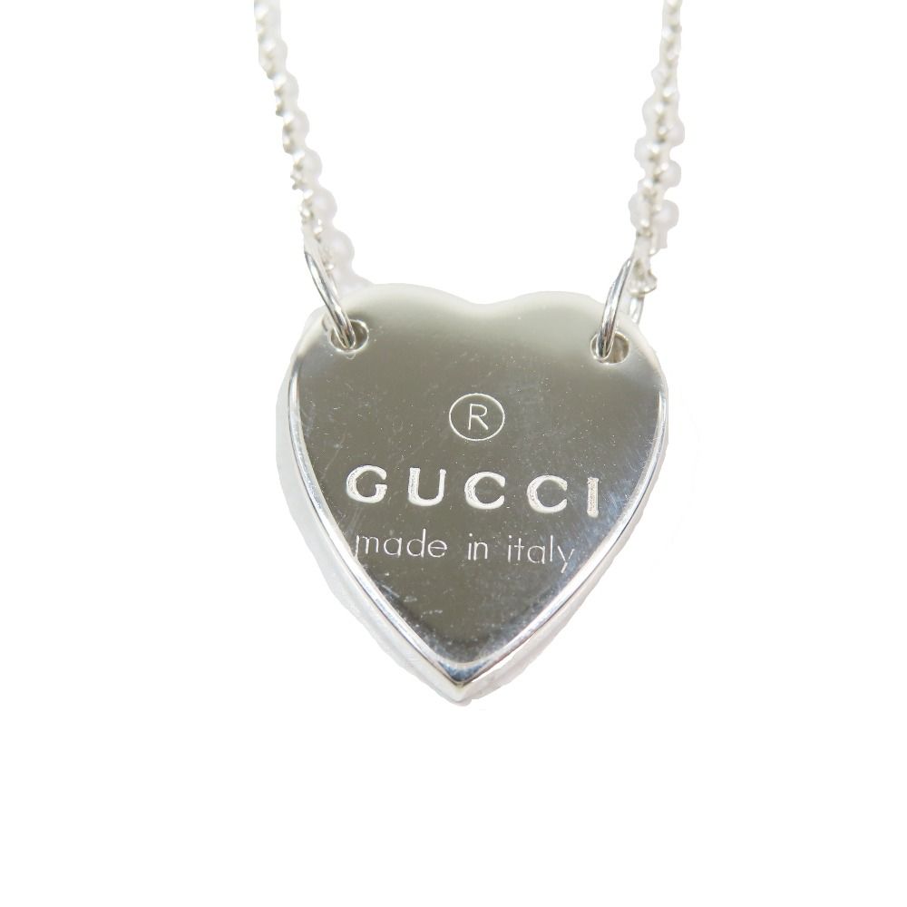 Gucci Polished Trademark Heart Motif Necklace Logo Pendant Silver