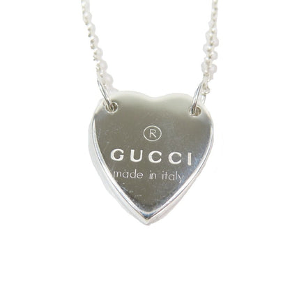 Gucci Polished Trademark Heart Motif Necklace Logo Pendant Silver